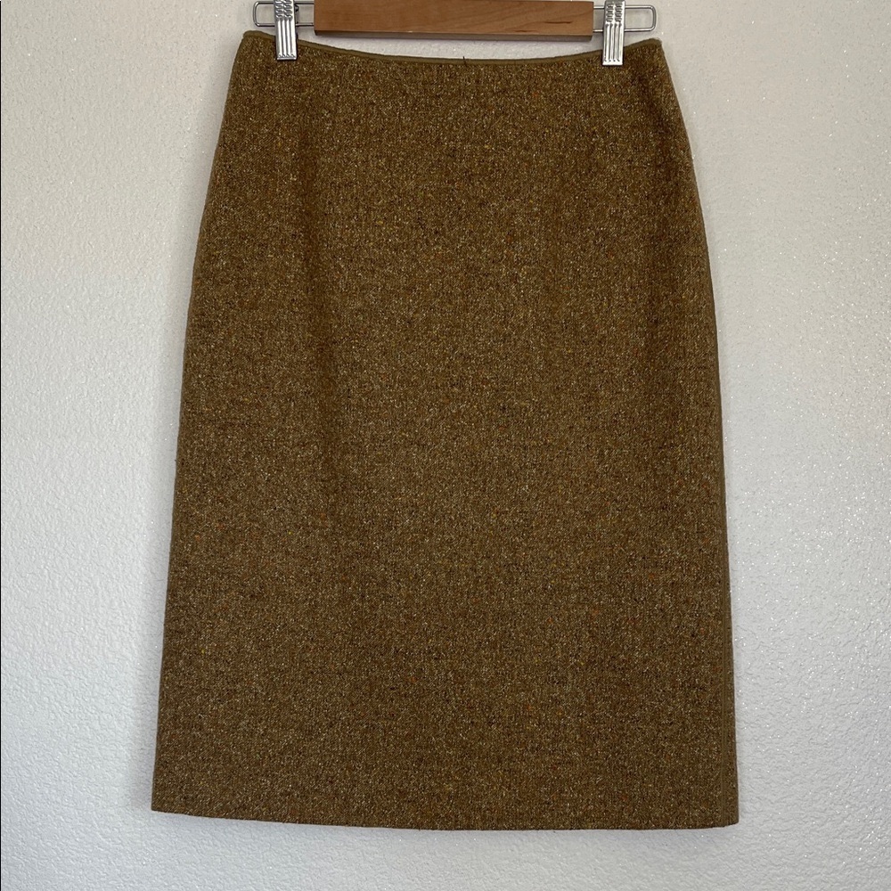 Vintage wool silk tweed Chic Tan Women's Pencil Skirt